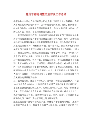 党员干部轮训暨民主评议工作总结 