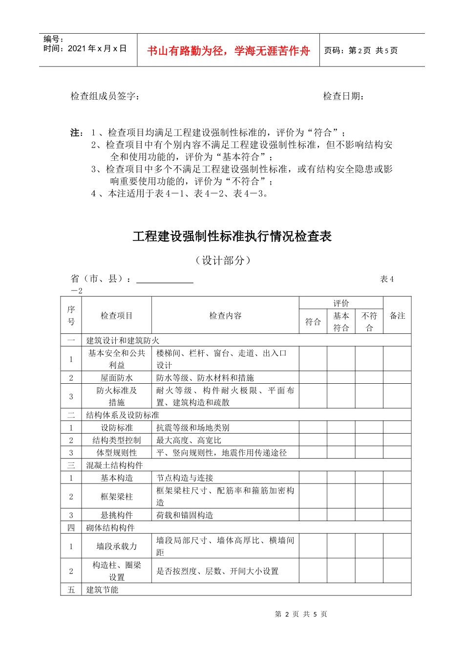 现代工程建设强制性标准执行情况检查表_第2页