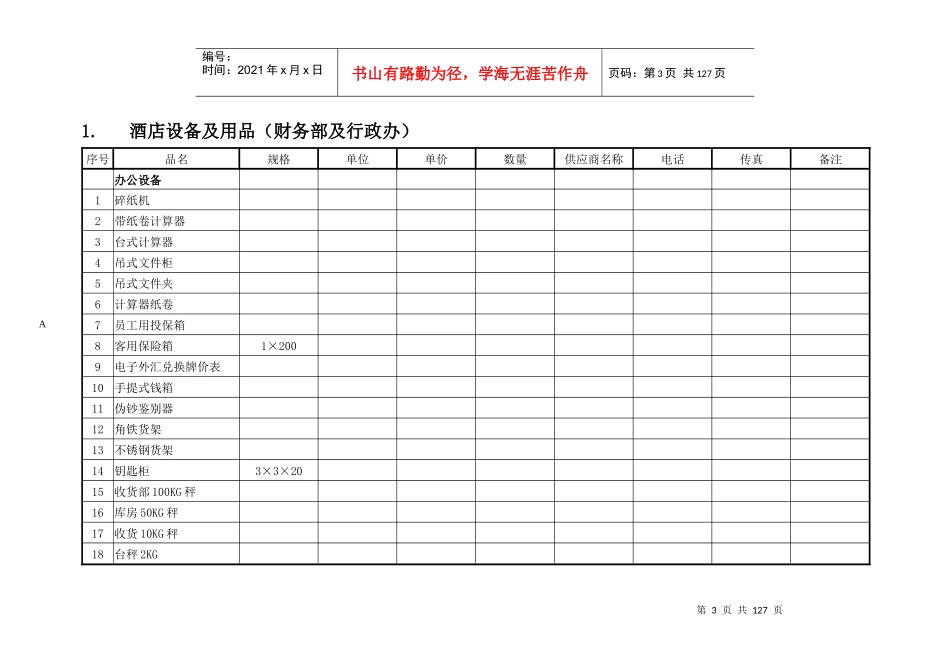 某酒店筹建期采购及印刷计划指南_第3页