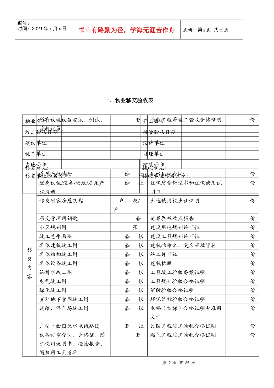 物业交接表格范本_第2页