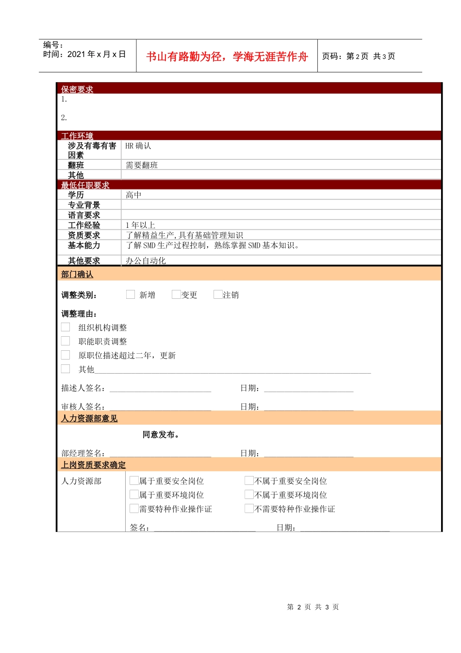 某大型电子公司制造部焊后检查生产领班职位说明书_第2页