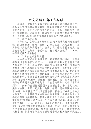 市文化局XX年工作总结