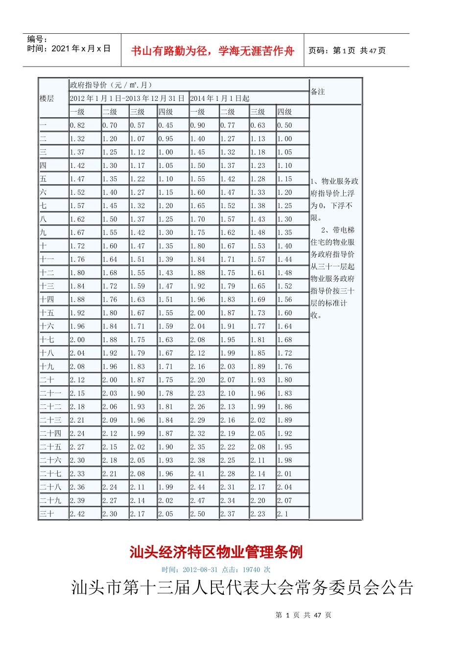 汕头物业收费标准_第1页