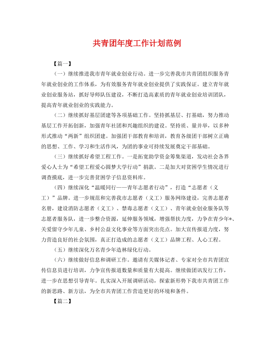 共青团年度工作计划范例 _第1页