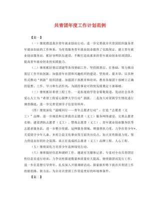 共青团年度工作计划范例 