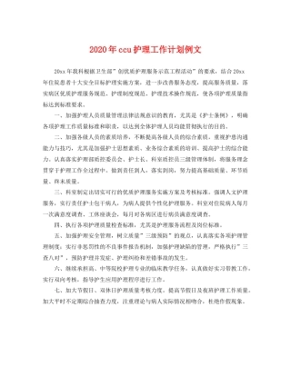 2020年ccu护理工作计划例文 