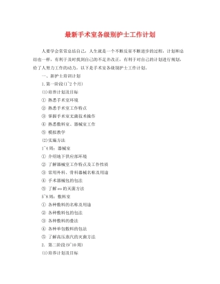 最新手术室各级别护士工作计划 