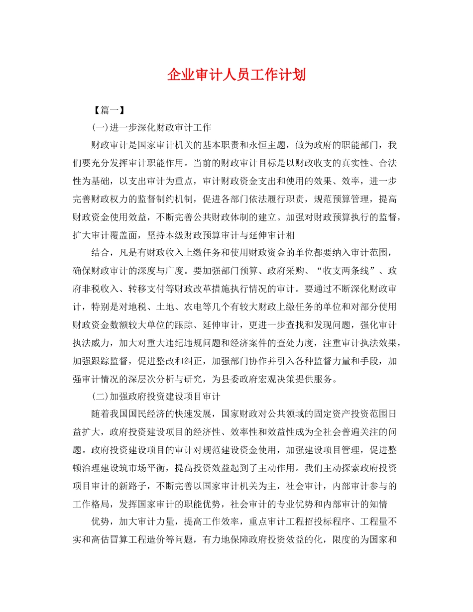 企业审计人员工作计划 _第1页