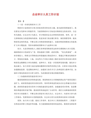 企业审计人员工作计划 