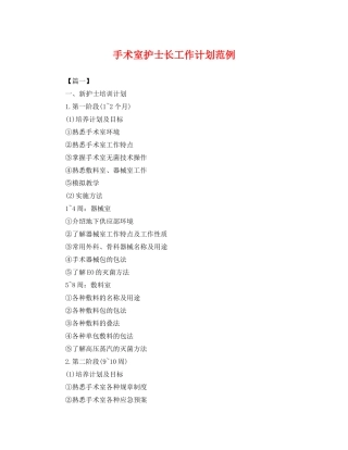 手术室护士长工作计划范例 