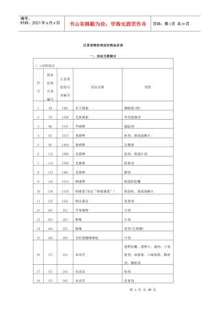 江苏省物价局定价药品目录