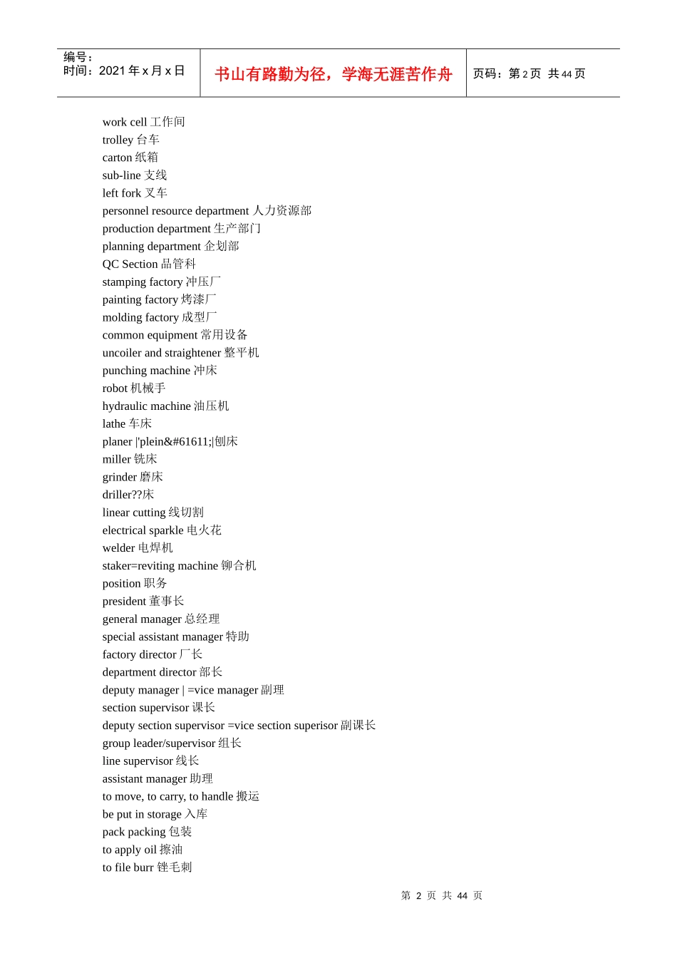 机械类各行业专业英语词汇_第2页