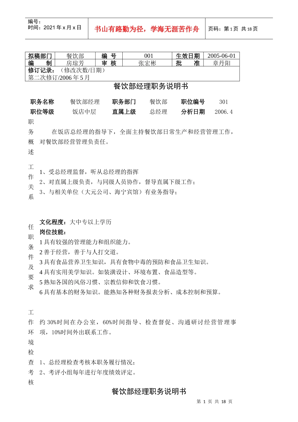 某酒店餐饮部职务说明书大全_第1页