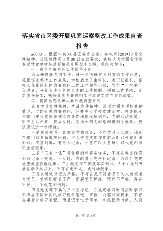 落实省市区委开展巩固巡察整改工作成果自查报告