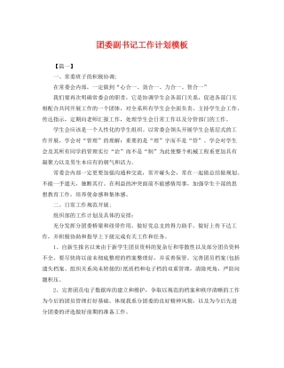 团委副书记工作计划模板 