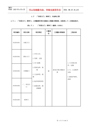 清单计价规范(厂房特种门、构件运输安装、屋面、保温防水、防腐)