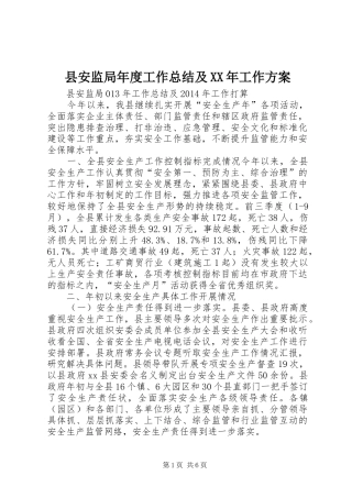 县安监局年度工作总结及XX年工作方案
