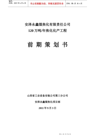 某煤焦化公司焦化化产工程前期策划书