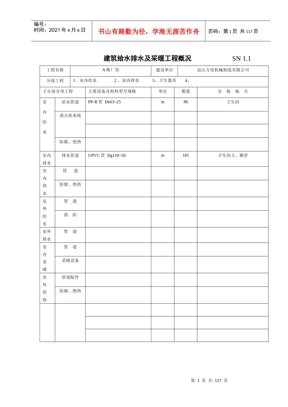 江苏省建筑工程验收资料(SN)给排水(范例)_第1页
