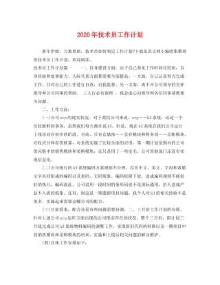 2020年技术员工作计划 