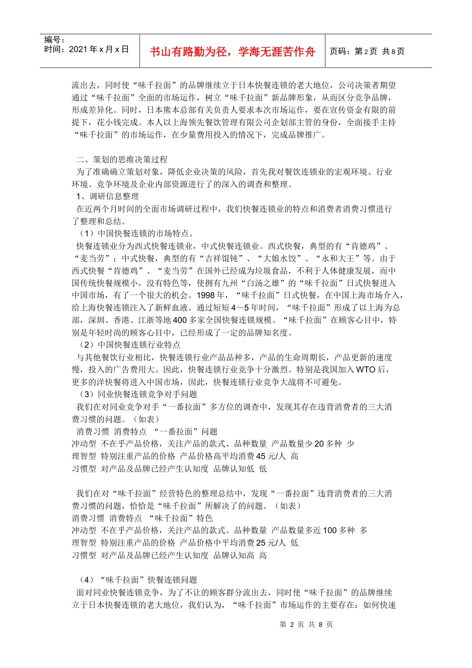 日本“味千拉面”健康餐饮》突围策划案_第2页