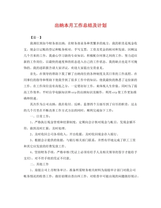 出纳本月工作总结及计划 