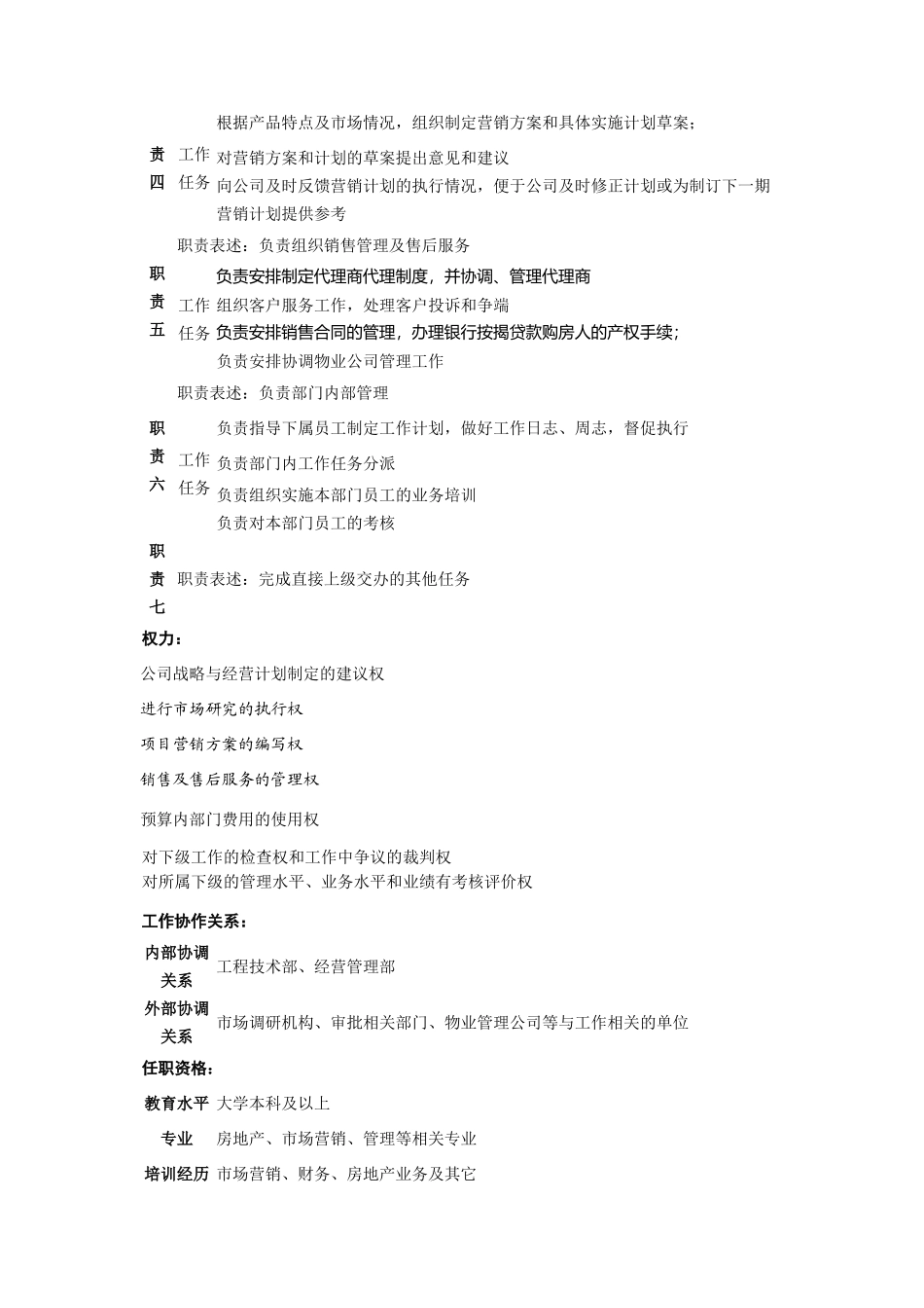 某房地产公司市场营销部职务说明书_第2页