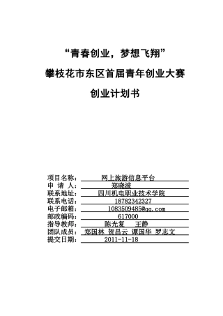 枝花网上旅游公司(策划书)(修改版)