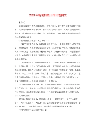 2020年街道妇联工作计划例文 