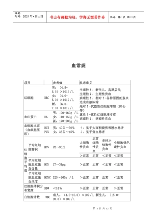 现代医疗检验测量标准数值