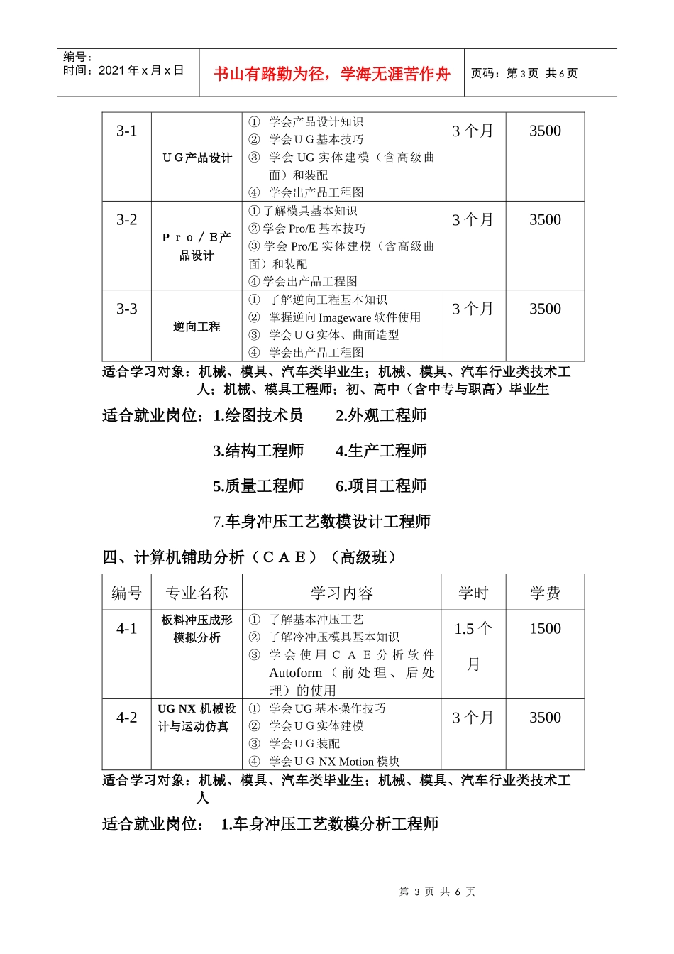 湖大三佳模具综合培训中心开设科目_第3页