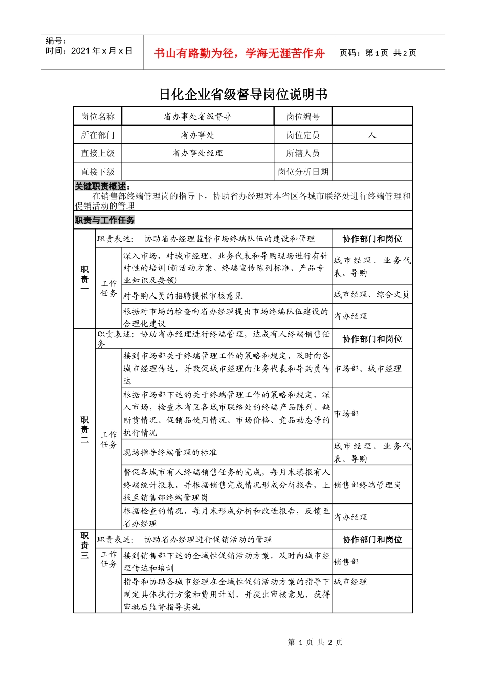日化企业省级督导岗位说明书_第1页