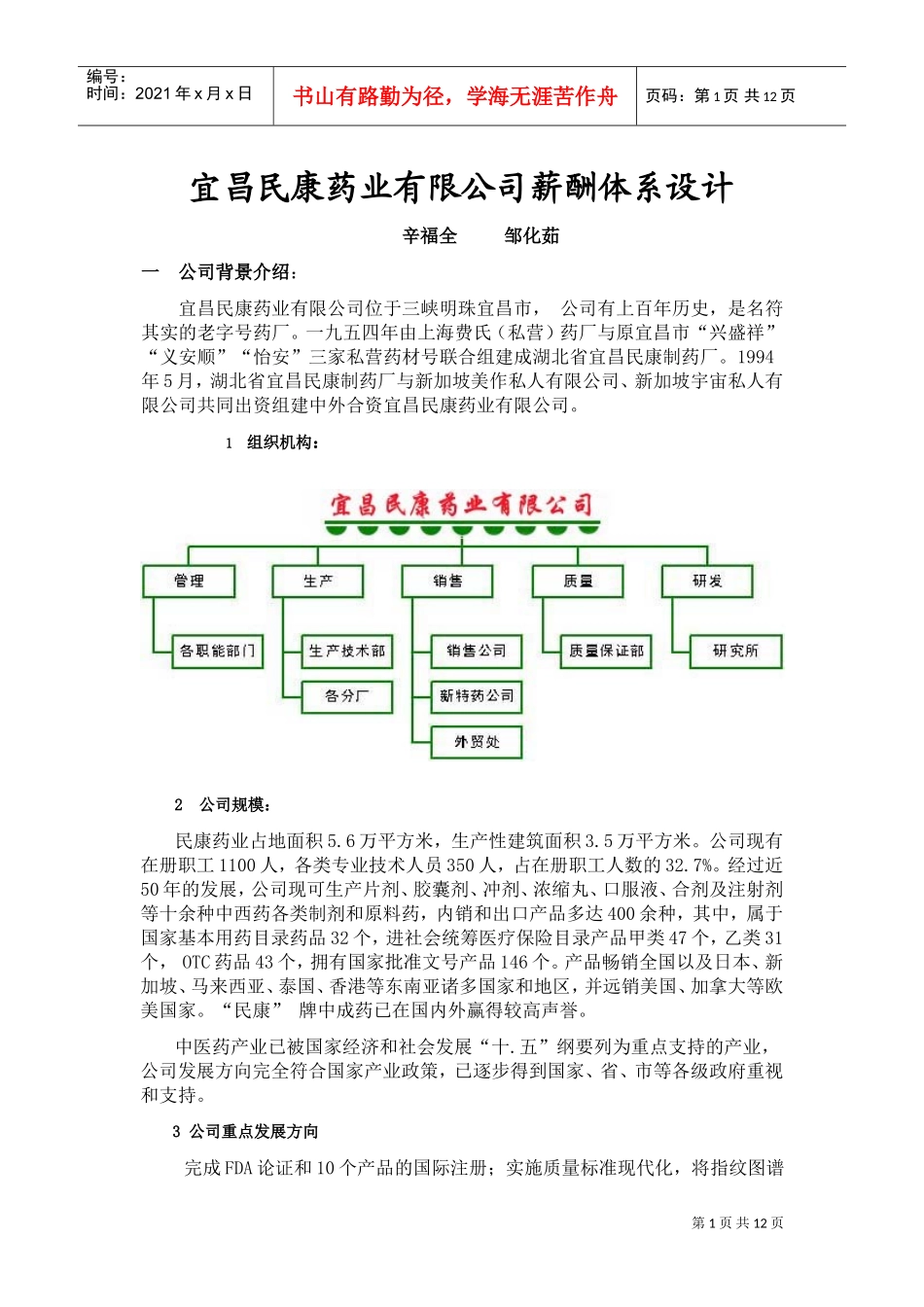 某某药业公司薪酬体系设计_第1页