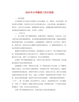 2020年小学德育工作计划表 
