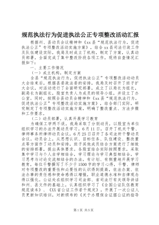 规范执法行为促进执法公正专项整改活动汇报