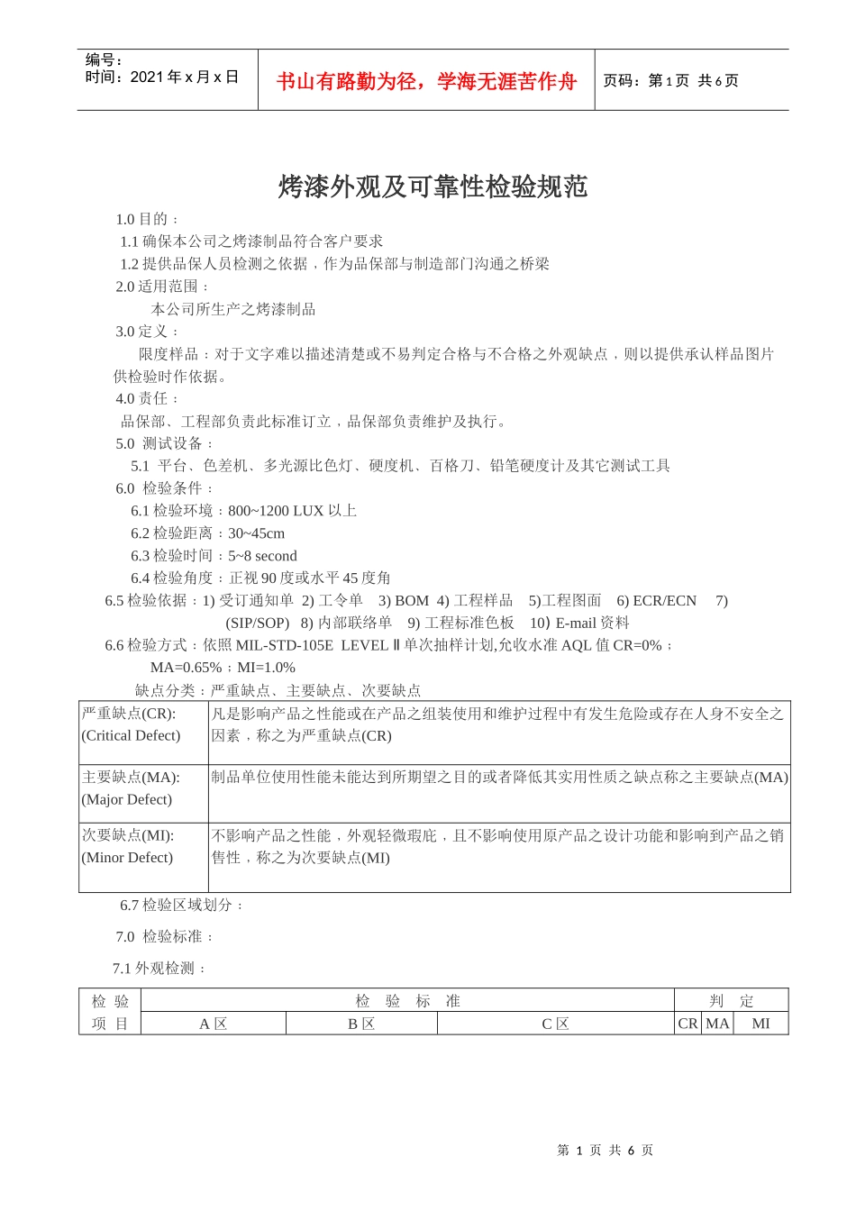 烤漆外观及可靠性检验规范_第1页