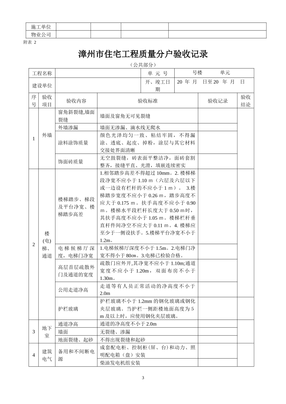 漳州市住宅工程质量分户验收记录_第3页