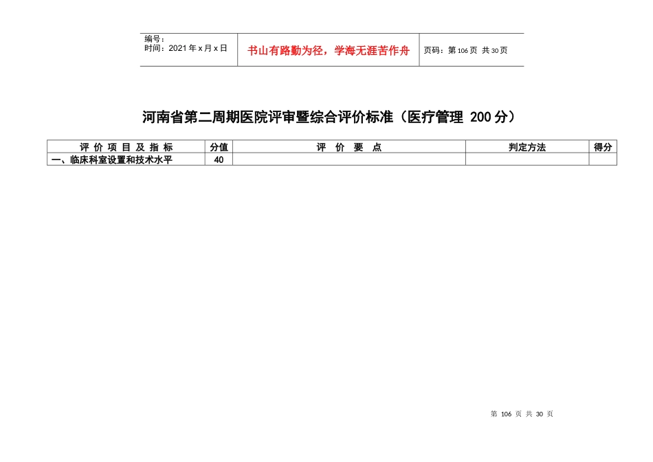 河南省第二周期医院评审暨综合评价标准(医疗管理_第1页