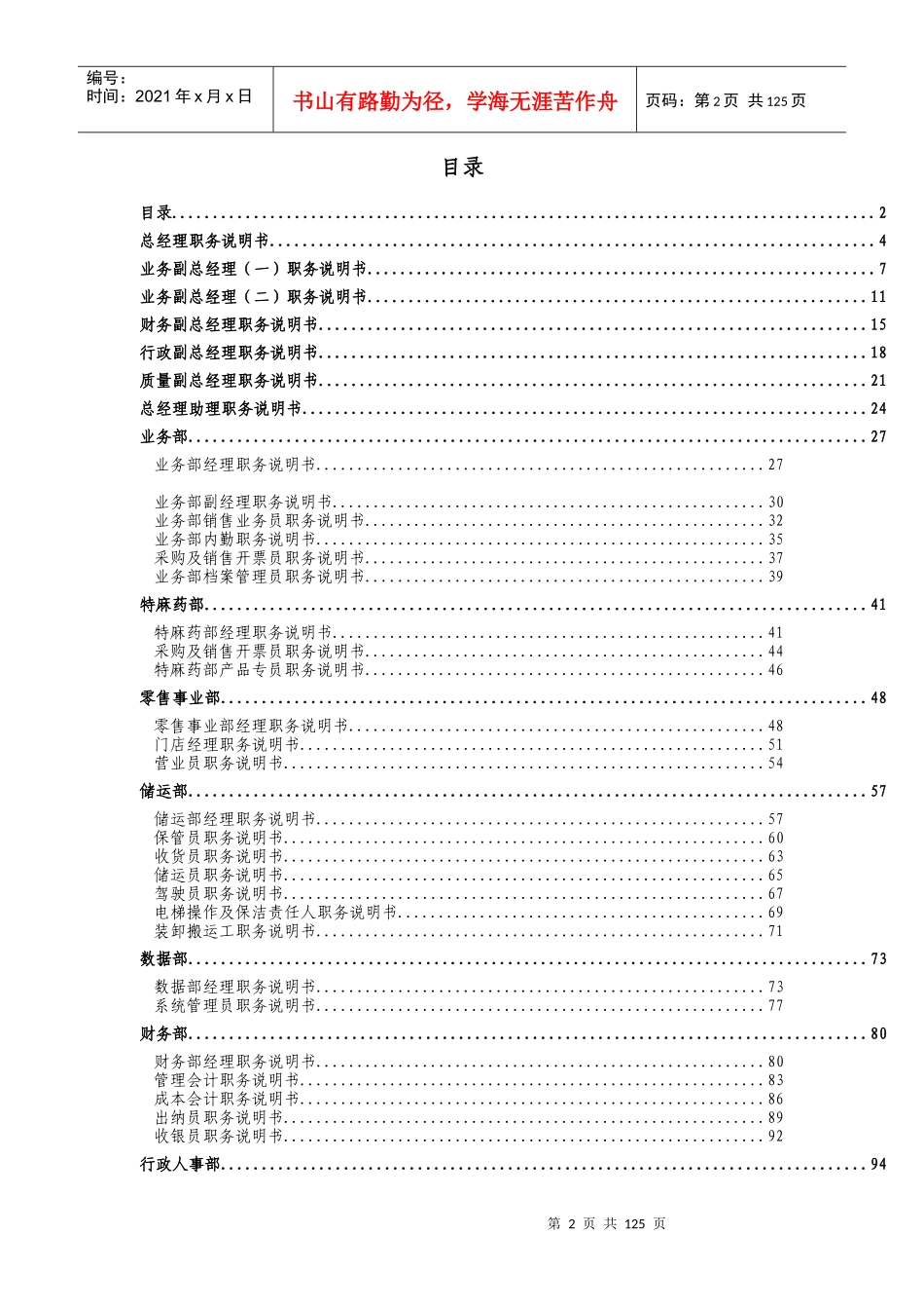 某医药有限公司职位说明书_第2页