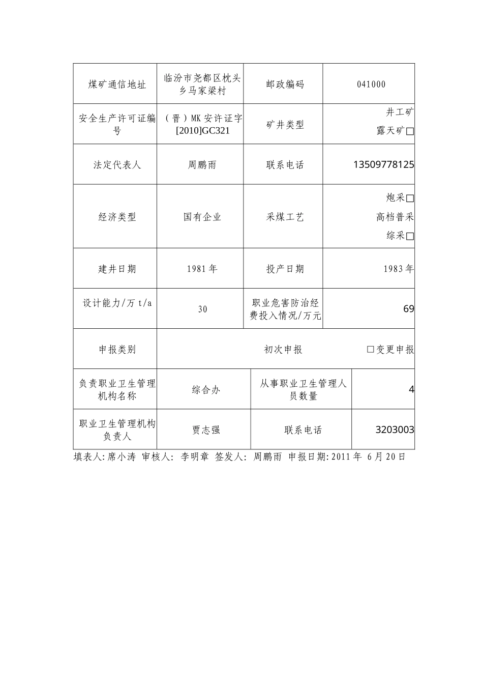 煤矿作业场所职业危害申报表汇编_第2页