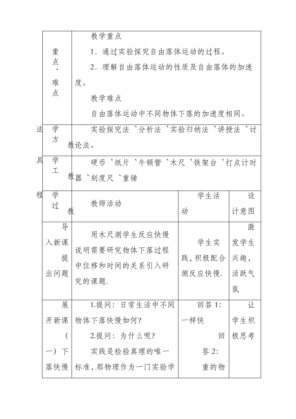 教学设计自由落体运动教学设计_第3页