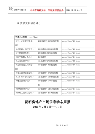 某年昆明房地产市场信息动态周报