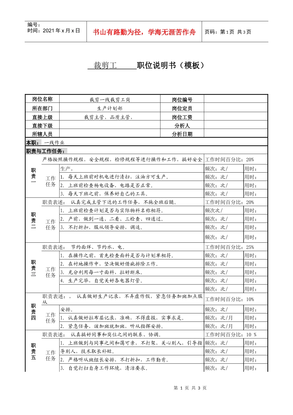 某服装生产企业裁剪工职位说明书_第1页