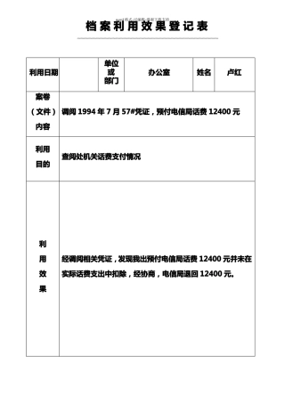 档案利用效果登记表