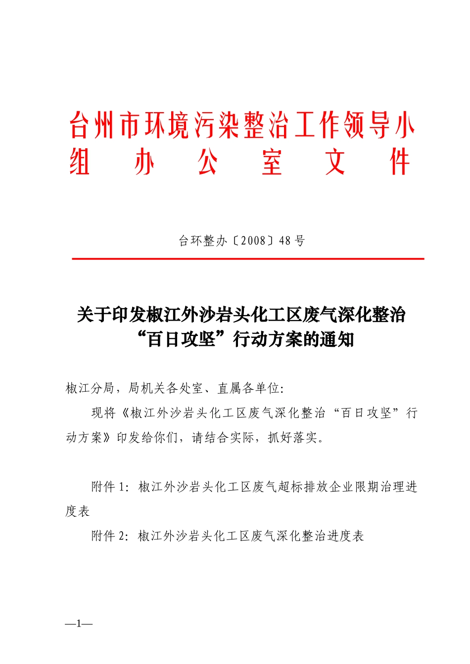 椒江外沙岩头化工区废气深化整治“百日攻坚”行动方案-台州_第1页