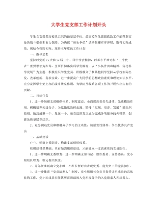 大学生党支部工作计划开头 