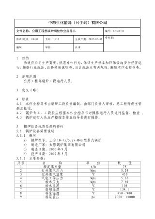 某某能源公司工程部锅炉岗位作业指导书