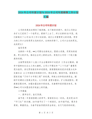 2024年公司年度计划与2024年公司年度销售工作计划汇编