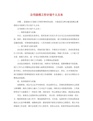 公司助理工作计划个人文本 