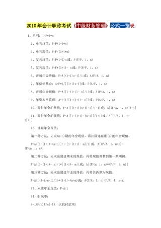 最新XXXX年会计职称考试财务管理公式(57KB)